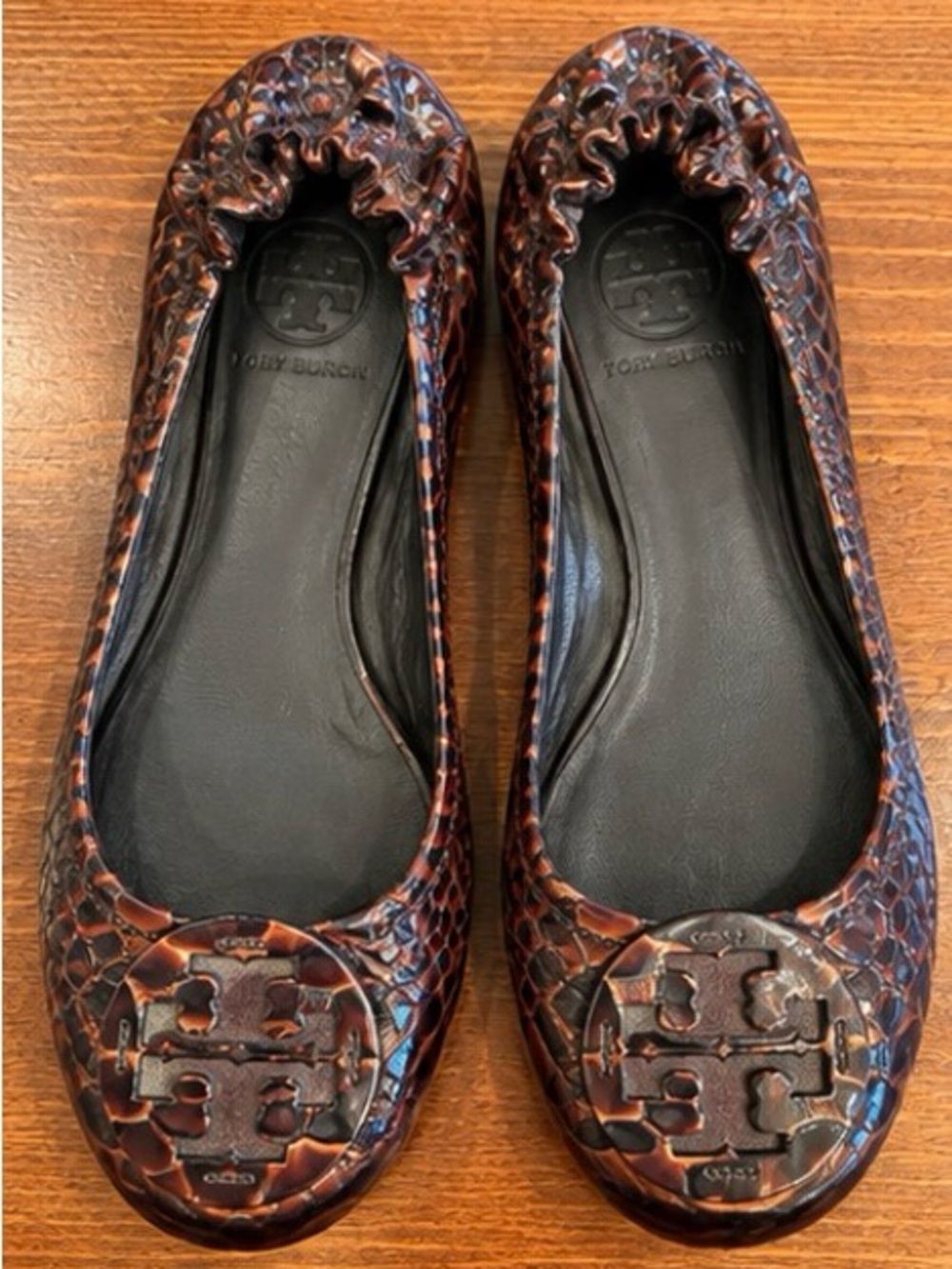 Tory Burch Reva Brown Snakeskin Embossed Ballet Flats Size 8